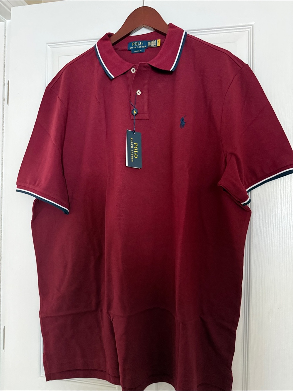 Polo by Ralph Lauren Men's Maroon Polo with Contrast Trim